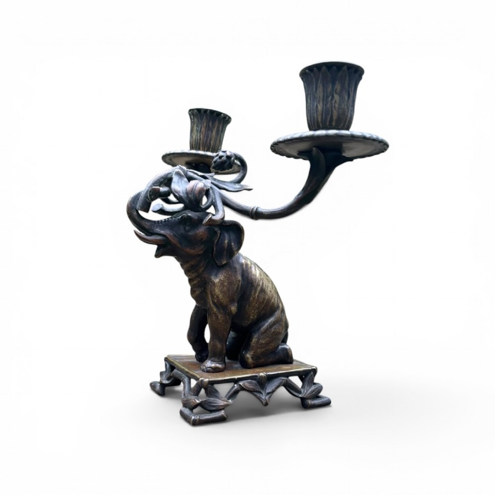French bronze elephant candelabrum, c. 1870. View V