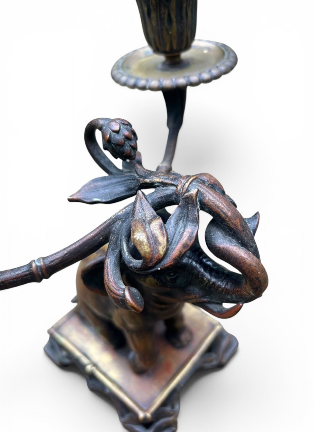 French bronze elephant candelabrum, c. 1870. View VI