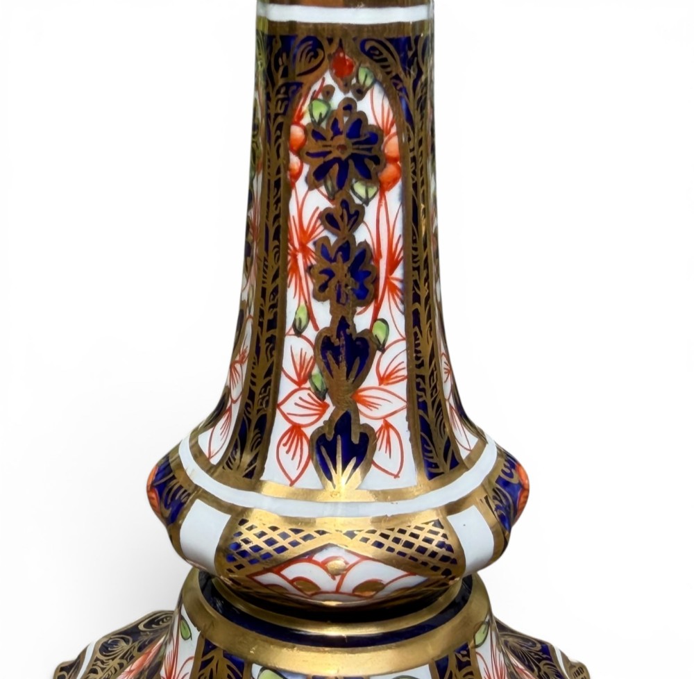Royal Crown Derby candlesticks, Imari, dated 1919. View VI