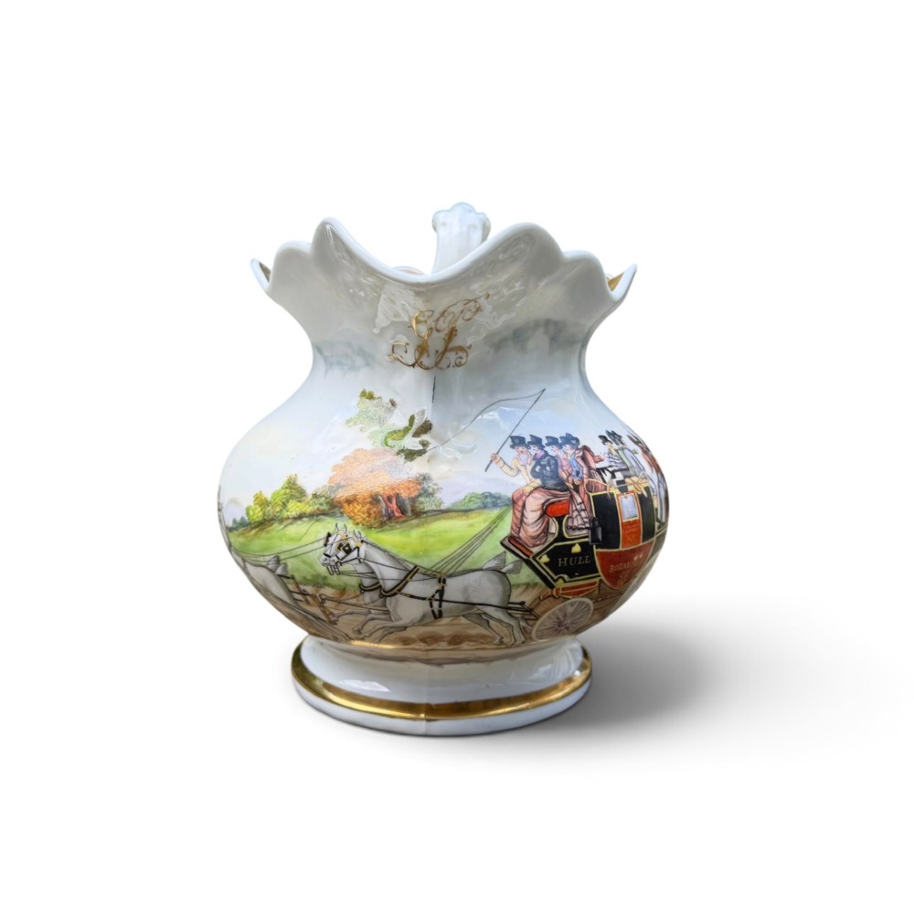 Coalport porcelain Hull to York Coaching jug, c. 1830. View II
