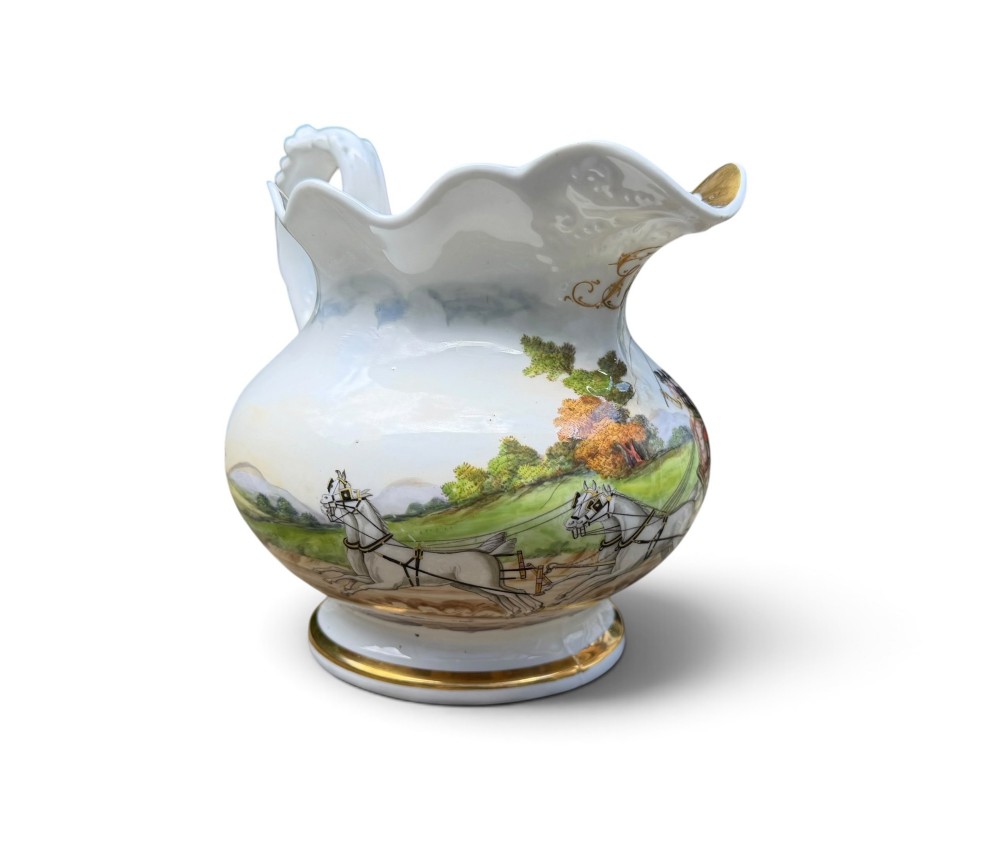 Coalport porcelain Hull to York Coaching jug, c. 1830. View III