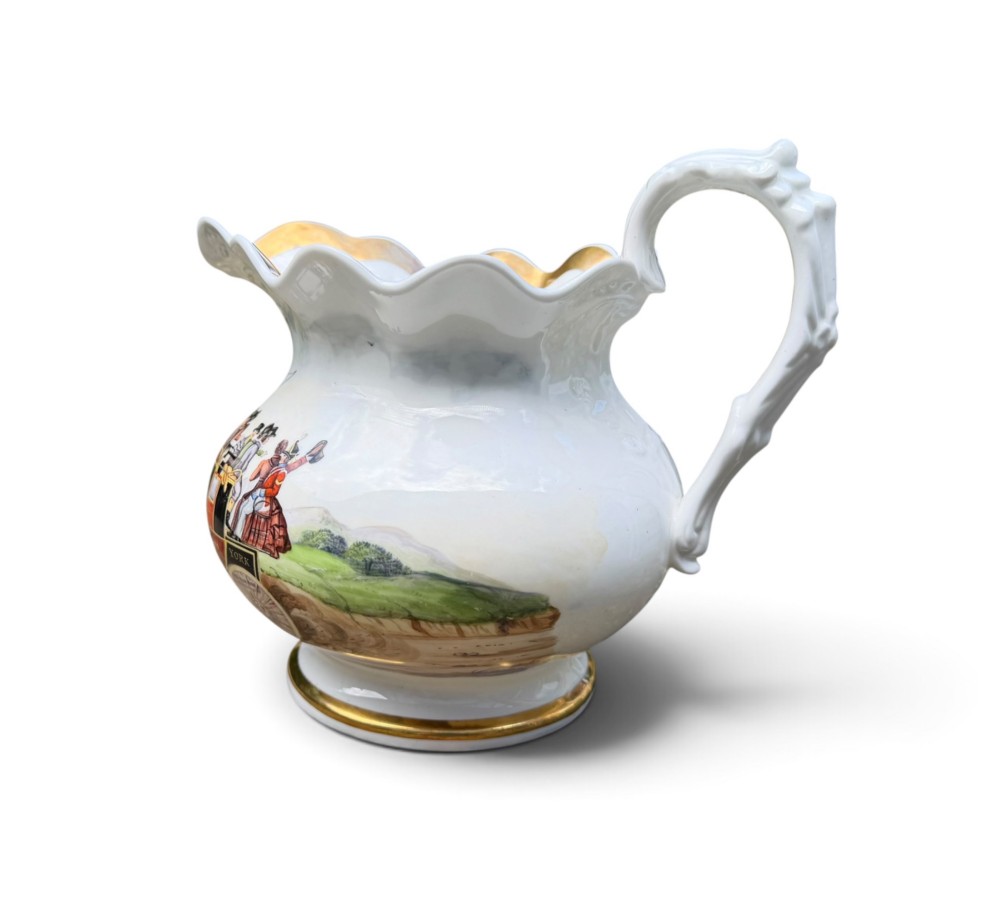 Coalport porcelain Hull to York Coaching jug, c. 1830. View VI