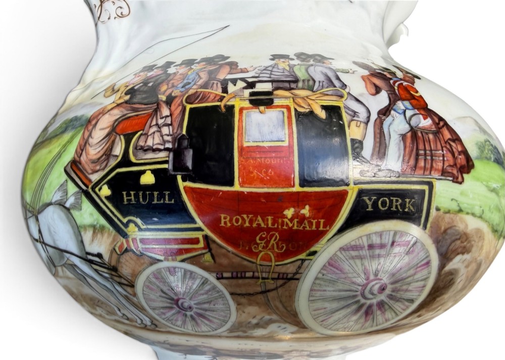 Coalport porcelain Hull to York Coaching jug, c. 1830. View VIII