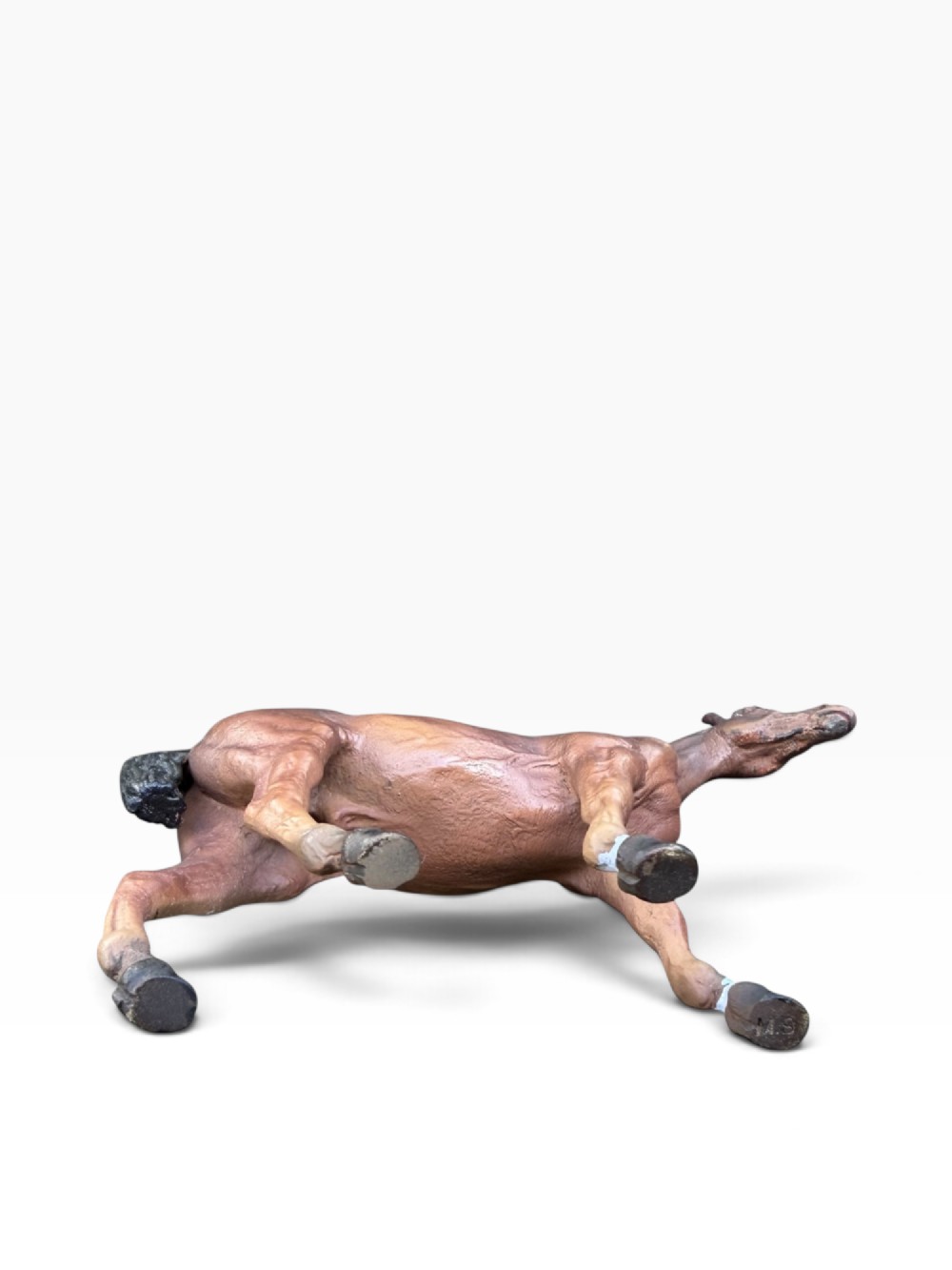 An antique Austrian cold-painted bronze figurine depicting a standing brown horse with a black mane and tail. View IX