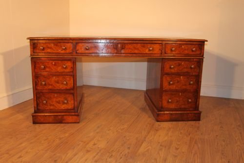 Victorian Burr Walnut Pedestal Desk