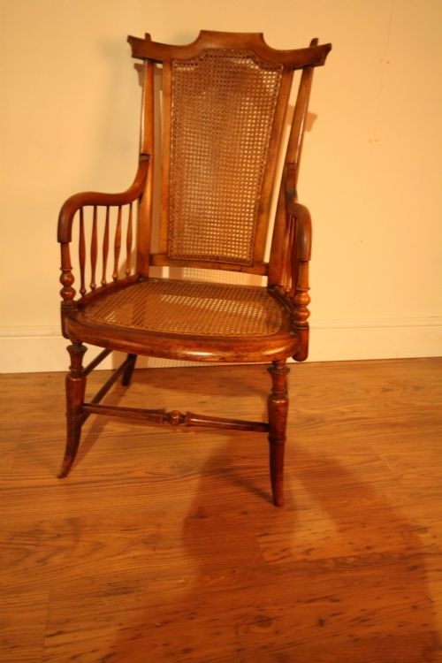 Victorian Birch Caned Easy Chair.
