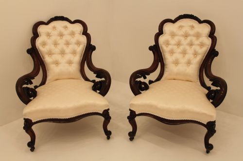 Pair of Victorian Walnut Arm Chairs
