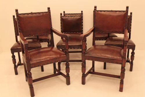 Set of 8 Carved Oak Chairs
