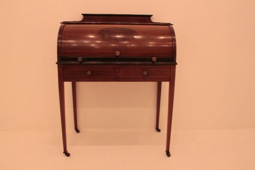 Mahogany Sheraton Revival Ladies Cylinder Bureau