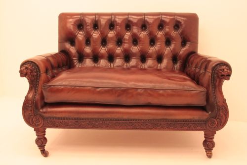 Victorian Carved Oak Deep Buttoned Settee