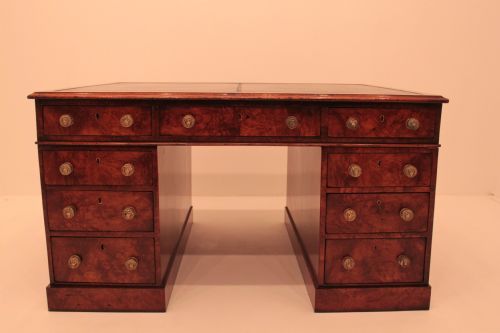 Victorian Burr Walnut Partners Desk