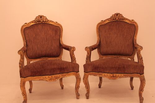 Pair of French Gilt Arm Chairs