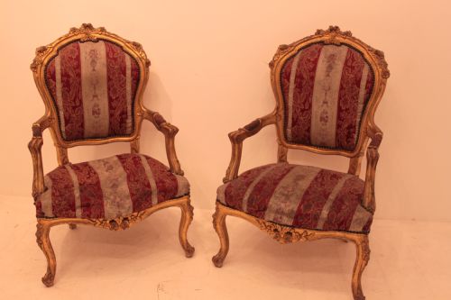 Pair of Louis Xvi Style Carved Gilt Wood Chairs