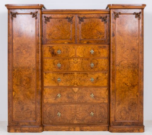 Superb Quality Victorian Burr Walnut Combination Wardrobe