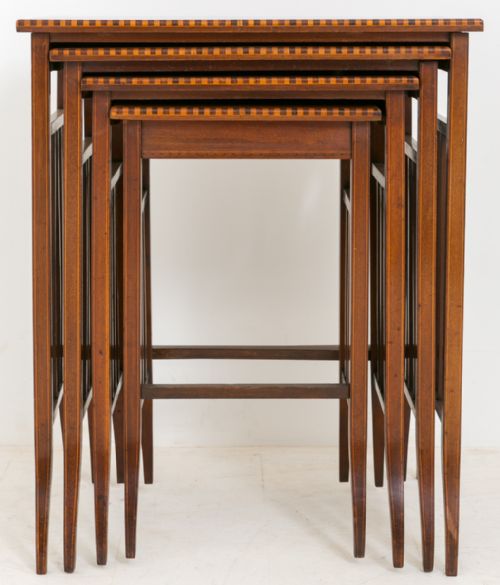 Mahogany Inlaid Nest of 4 Tables
