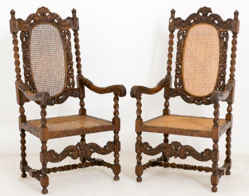 Pair of Oak Carolean Style Chairs