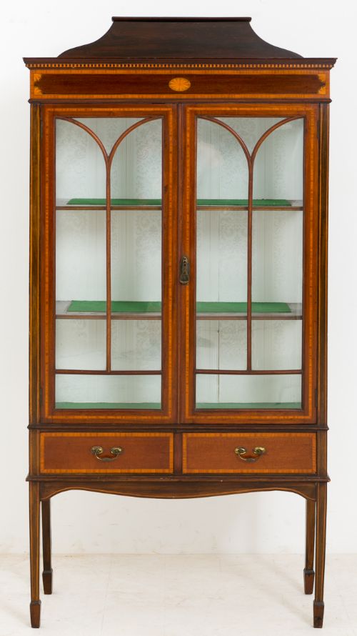 Mahogany Sheraton Revival Inlaid China Cabinet