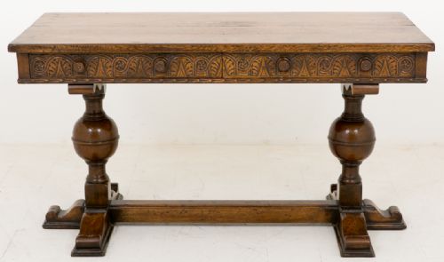 Jacobean Style Carved Oak 2 Drawer Side Table
