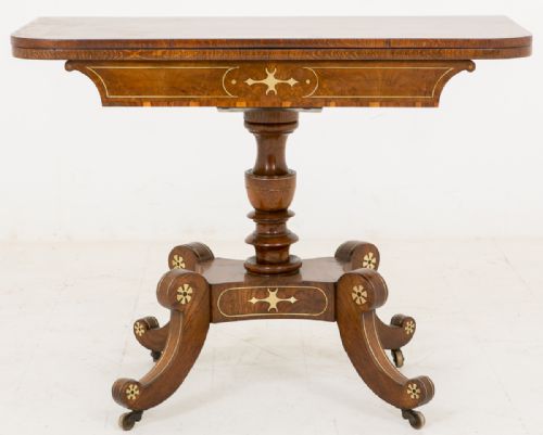 Stunning Regency Hand Cut Brass Inlaid Pollard Oak Tea Table