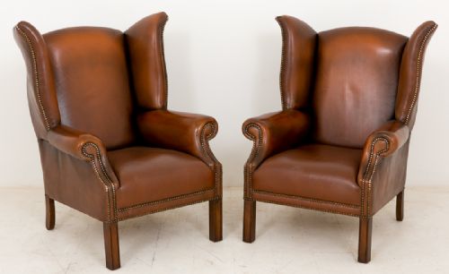 Pair of Leather Wing Chairs