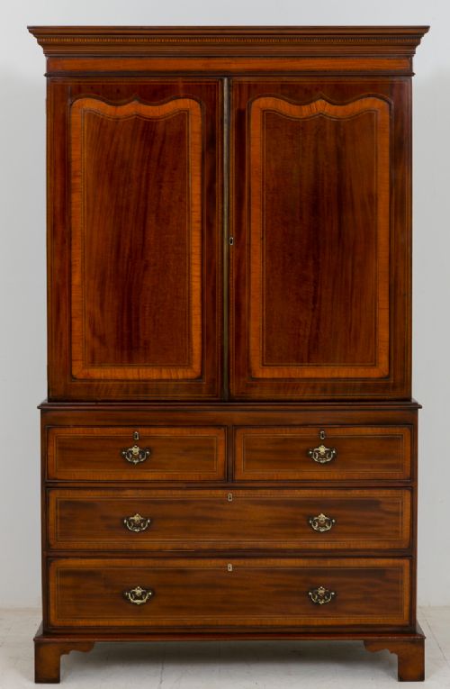 Sheraton Style Mahogany Inlaid Linen Press