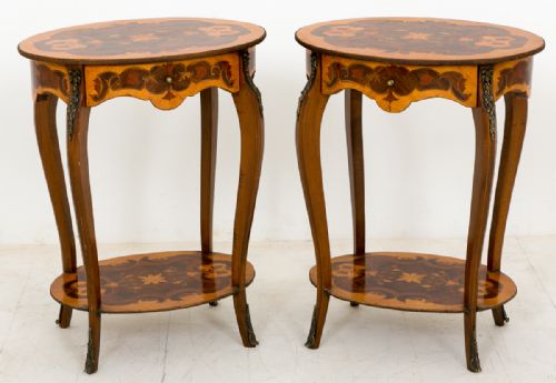 Pair of French Inlaid End / Bedside Tables