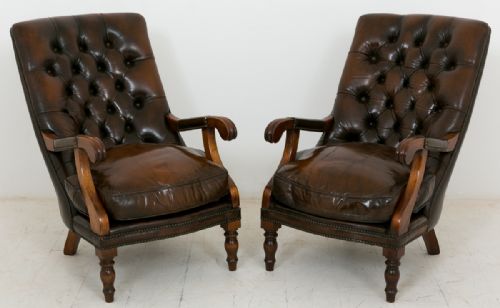 Pair of Victorian Mahogany Open Arm Chairs