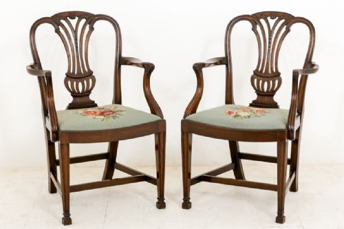 Pair of Mahogany Hepplewhite Influenced Carver Chairs