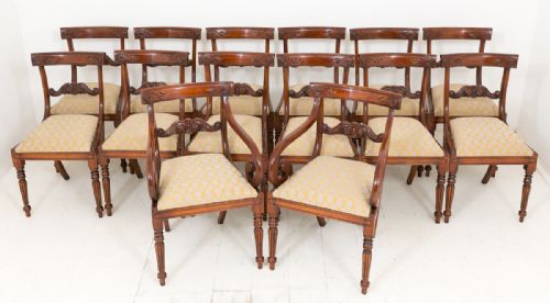 Set of 14 (12 + 2) Mahogany Regency Style Dining Chairs