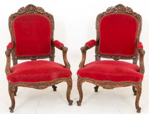 Very Impressive Pair of Carved French Walnut Salon Chairs