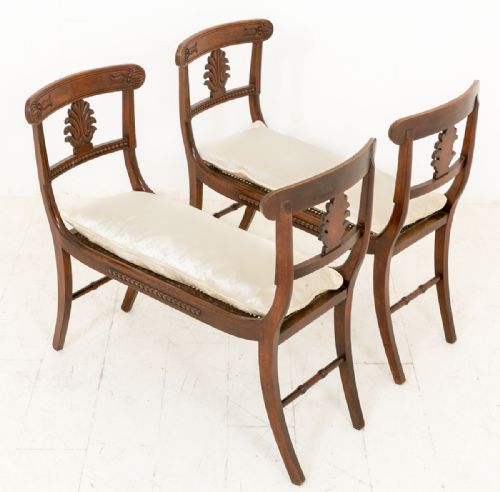 Pair of Regency Simulated Rosewood and Cane Window Seats