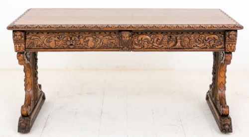 Very Interesting Carved Oak Library Table