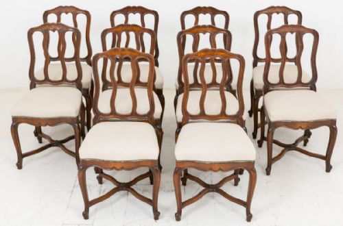 Set of 10 French Oak Dining Chairs