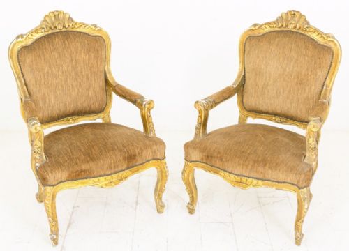 Pair of French Gilt Open Armchairs