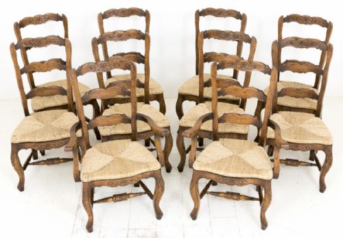 Set of 10 (8 + 2) Oak French Chairs