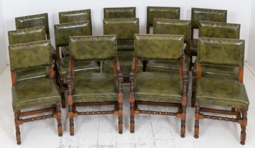 Set of 14 (12 + 2 ) Oak Jacobean Style Chairs