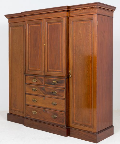 Sheraton Revival Mahogany Breakfront Wardrobe