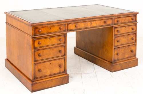 Superb Victorian Burr Walnut Partners Desk