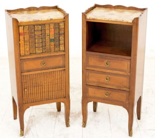 Unusual Pair of French Walnut Bedside Cabinets