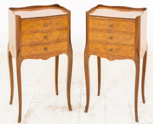 Pair of French Kingwood 3 Drawer Bedside Cabinets