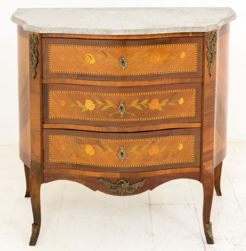 Very Pretty French Inlaid Marble Top Commode
