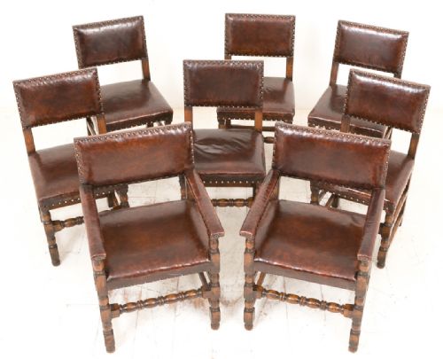 Set of 8 Oak Jacobean Style Dining Chairs