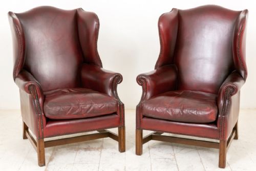 Pair of Leather Wing Chairs