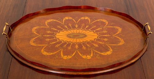 Sheraton Revival Mahogany Inlaid Tray