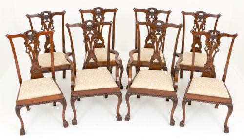 Set of 8 Mahogany Chippendale Style Dining Chairs
