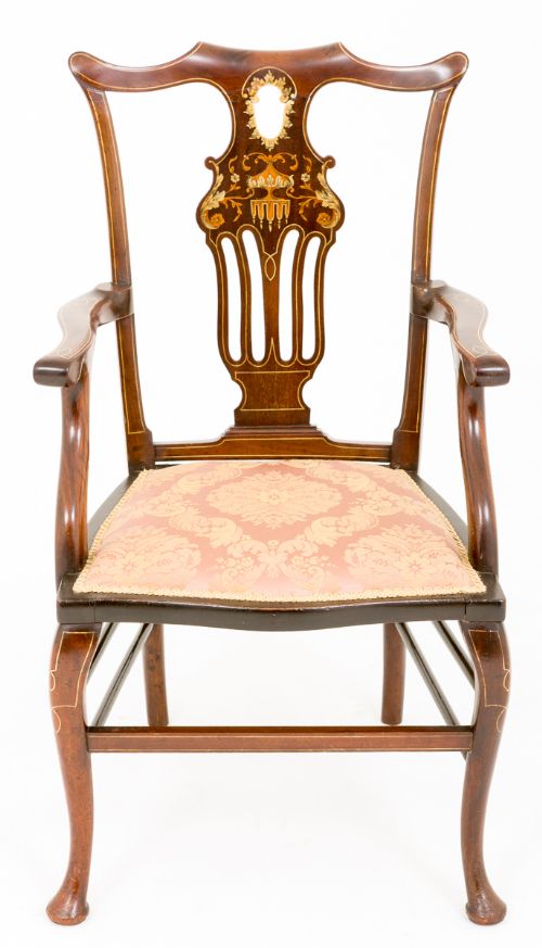 Mahogany Victorian Inlaid Carver Chair