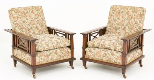 Superb Pair of Mahogany Arts and Crafts Reclining Arm Chairs