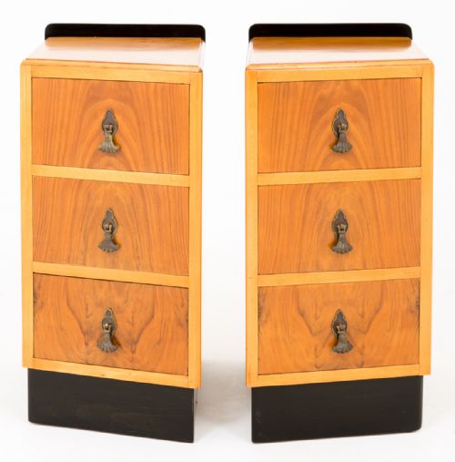 Pair of Walnut Art Deco Bedside Cabinets