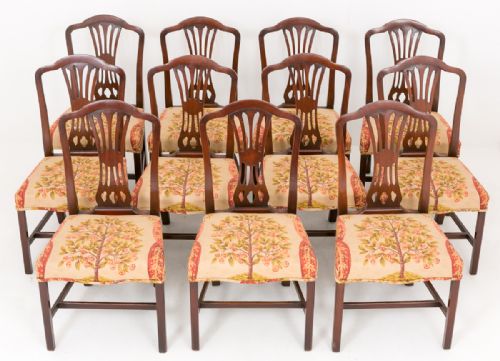 Set of 11 Mahogany Dining Chairs with Hepplewhite Influences