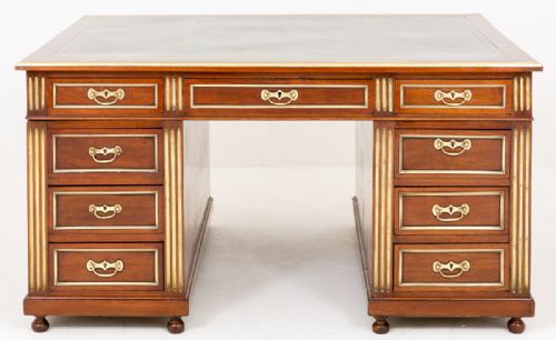 A Superb French Mahogany and Gilt 18 Drawer Partners Desk